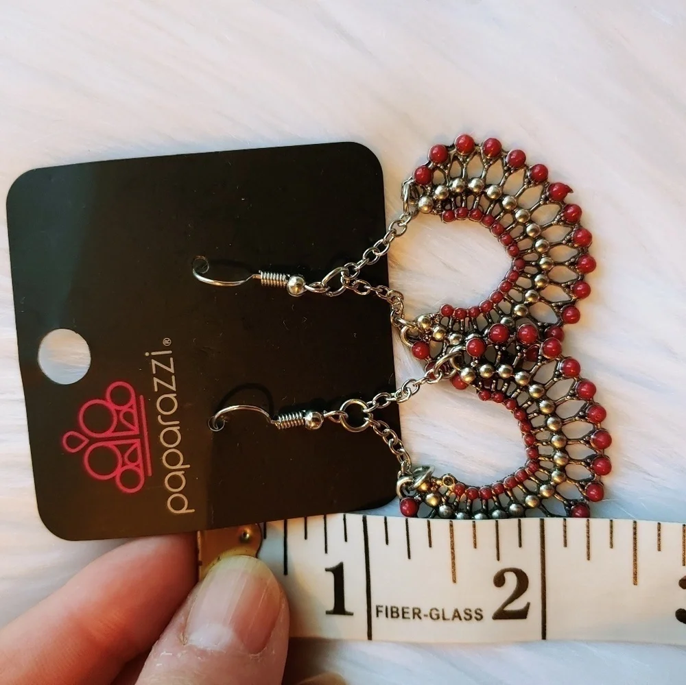 NWT Paparazzi Earrings Silvertone Red